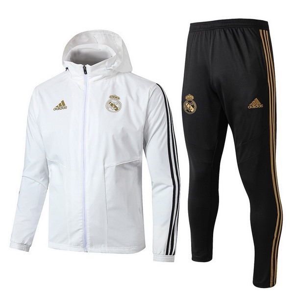 Windjacke Real Madrid Komplett Set 2019-20 Weiß Schwarz Fussballtrikots Günstig